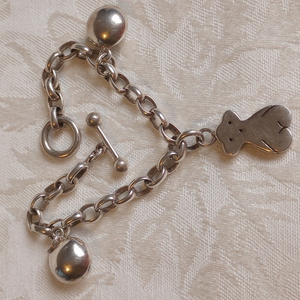 Tous Sterling Silver 950 Bear Pendant Bracelet VINTAGE 7in